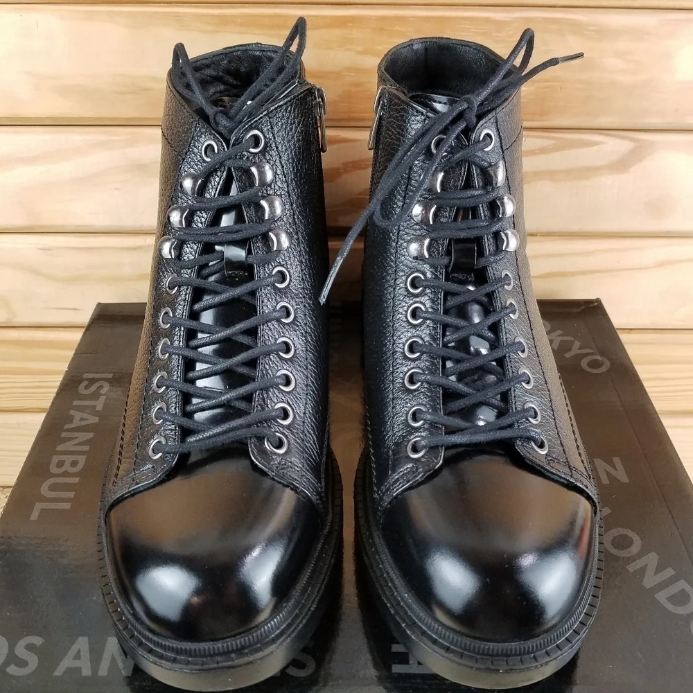 NEW Paul Branco Chukka Ankle Boots Genuine Leather Mens 8 Black Moto Grunge NIB